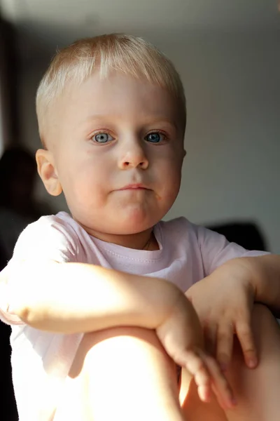 Portrait Little Blond Boy Blue Eyes — Stock Photo, Image