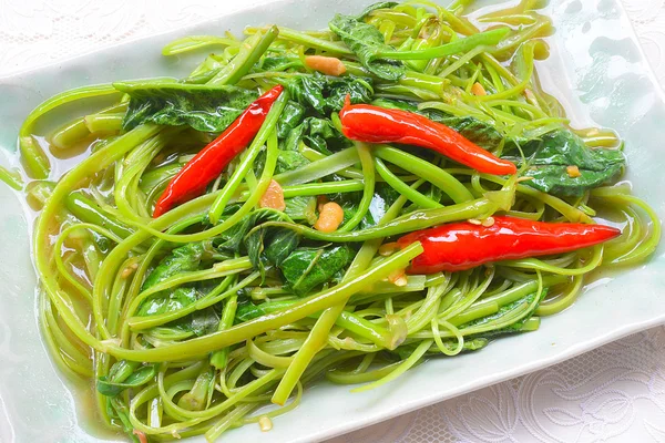 Agitar las espinacas de agua frita — Foto de Stock