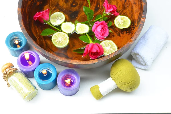 Natural flowers in bowl for spa treatments.