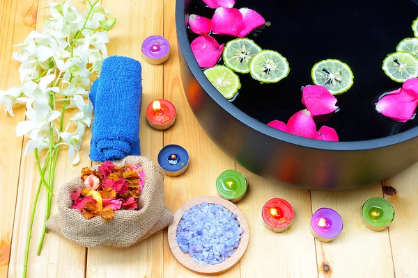 Natural flowers in bowl for spa treatments.