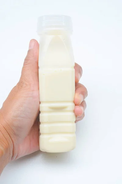 Soybean milk in Bottles on white background