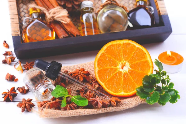 Aromatherapie Geur Van Oranje Gezondheid Schoonheid Stilleven Concept — Stockfoto