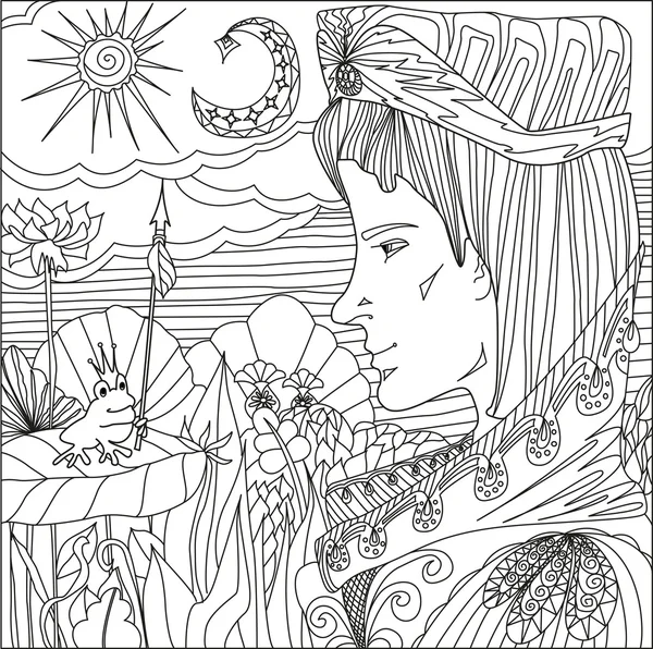 Art thérapie avec illustration du prince et de la princesse grenouille avec flèche du conte de fées — Photo