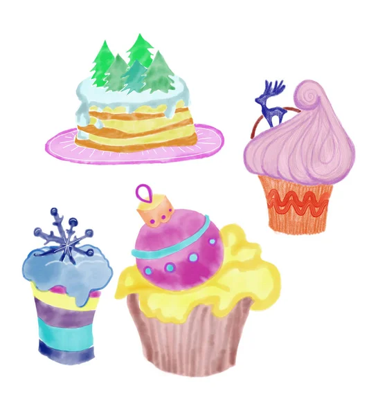 Set original coloré de cupcakes de Noël avec décor — Photo