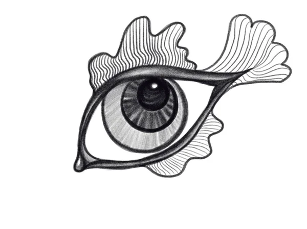 Isoliertes schwarzes und weißes Auge wie ein mit Bleistift gezeichneter Fisch — Stockfoto
