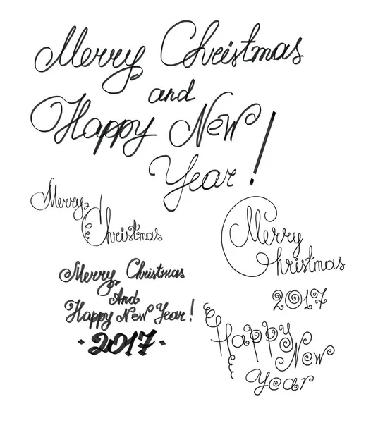 Merry Christmas and Happy New Year 2017 lettering design set in black color — Stock Photo, Image