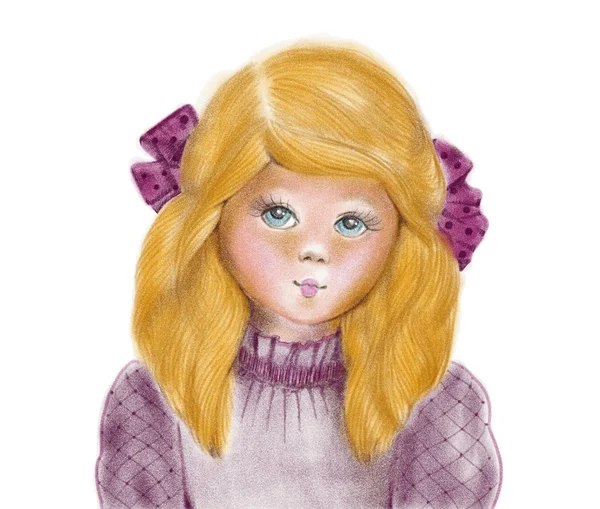 Портрет маленькой девочки с цветами на шляпе, нарисованный карандашом — стоковое фото