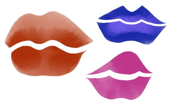 Farbenfroher handgezeichneter Satz rosa und blauer Lippen, Illustration bemalt — Stockfoto