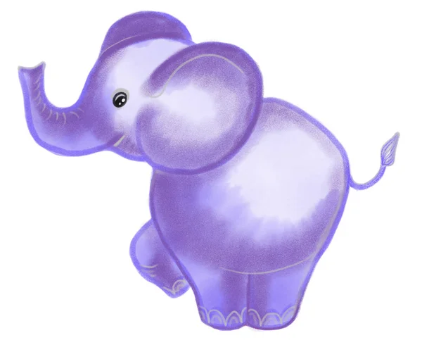Handgezeichneter hellblauer Elefant, gemalte Illustration — Stockfoto