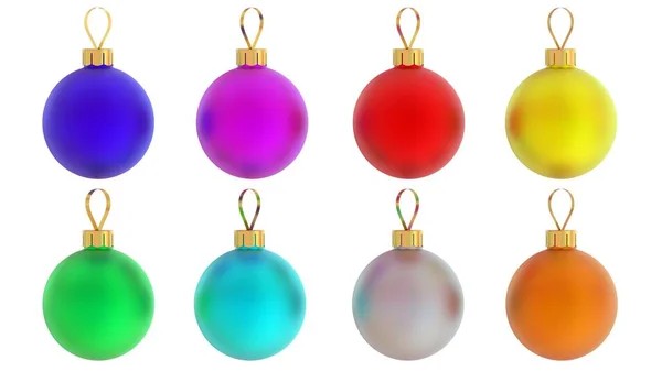 Bolas Natal Conjunto Isolado Fundo Branco Colorido Renderização — Fotografia de Stock