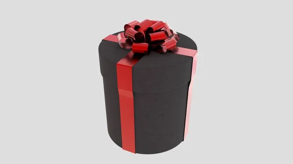 Geschenkkarton Rund Zilinder Schwarz Und Rot Isoliert Auf Weißem Hintergrund — Stockfoto