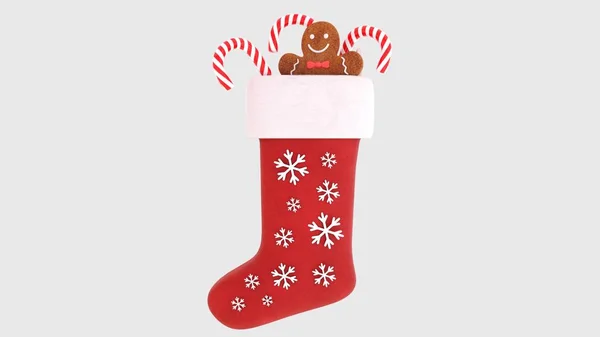 Christmas Sock Isolated White Background Decorations Rendering — Stock Photo, Image