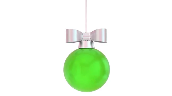 绿色的圣诞球被白色的背景隔开了 银丝带 3D渲染 — 图库照片