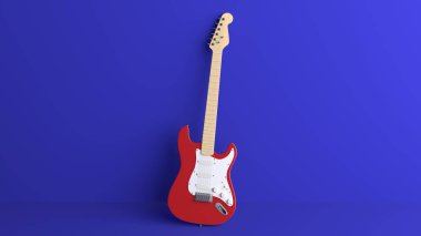  elektro gitar mavi arkaplanda izole edilmiş, 3d canlandırma