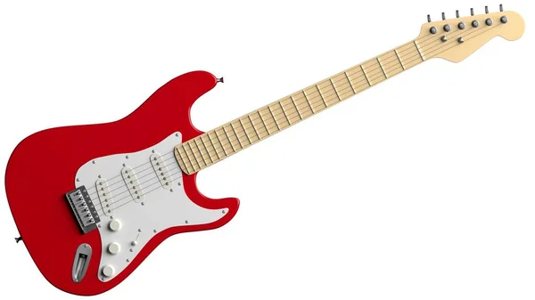 Beyaz arkaplanda izole edilmiş elektro gitar, 3d canlandırma