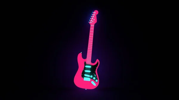 ネオンエレキギターは孤立し 3Dレンダリング — ストック写真