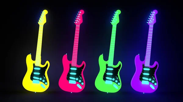 Neon Elektromos Gitárok Izolált Renderelés — Stock Fotó