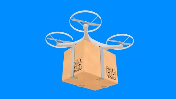 Drone delivery, drone carrying boxes, 3D-rendering