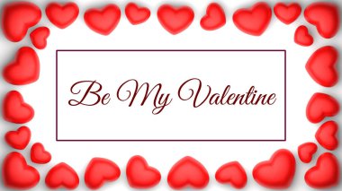 Sevgililer günü kartım ol, kırmızı kalpli sevgililer günü kartı, çerçeve, 3D çizim, kırmızı kalpli sevgililer günü sınırı