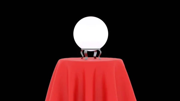 Kırmızı Masada Sihirli Kristal Küre Siyah Arkaplan Görüntüleme — Stok fotoğraf