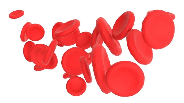 Czerwone Krwinki Płynące Żyle Lub Tętnicy Wyizolowane Białym Tle Renderujące — Zdjęcie stockowe