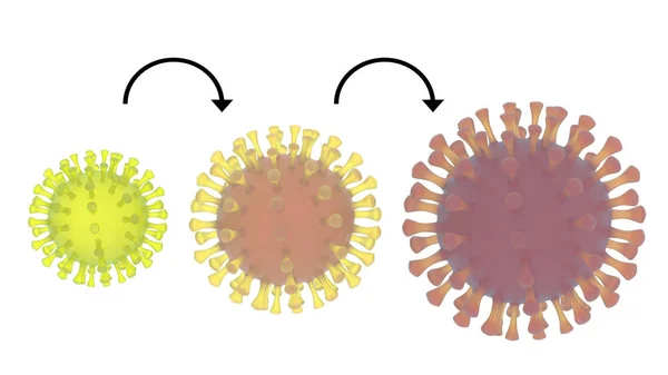 Mutacja Wirusa Ewolucja Wirusa Ilustracja Koncepcji Renderowania Mutacja Lub Ewolucja — Zdjęcie stockowe