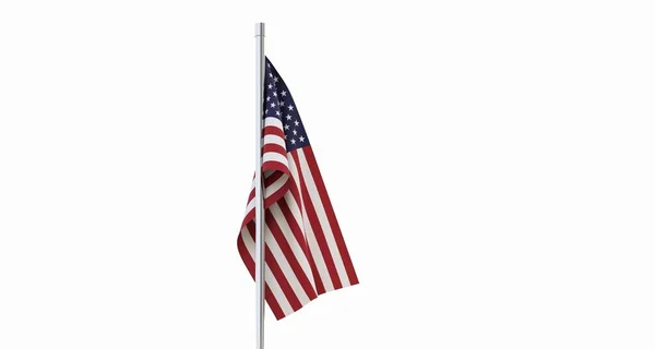 Bayrak direğinde Usa bayrağı. Amerikan bayrağı izole. 3d oluşturma.