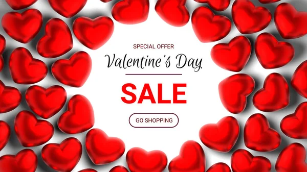 Valentines Day Banner Penjualan Valentines Day Sale Background Red Hearts — Stok Foto