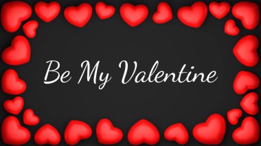 Sevgililer günü kartım ol. Siyah arkaplanda kırmızı kalpler olan Sevgililer Günü kartı.