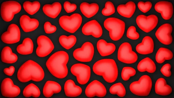 Siyah Arka Planda Izole Edilmiş Kırmızı Kalpler Sevgililer Günü Geçmişi — Stok fotoğraf