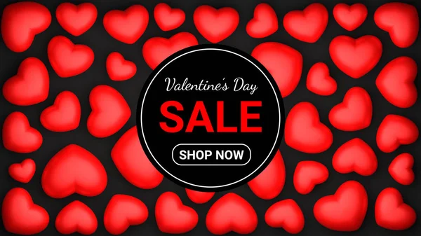 Valentines Day Sale Banner Valentýn Prodej Pozadí Červenými Srdci Černé — Stock fotografie