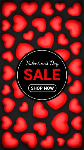 Valentinstag Verkaufsbanner Valentinstag Verkauf Hintergrund Mit Roten Herzen Auf Schwarz — Stockfoto