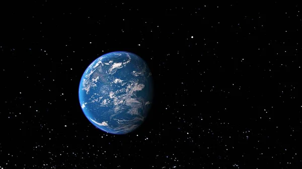 惑星地球 惑星地球の宇宙の眺め 地形と雲を示す星の場の宇宙からの世界球 三次元レンダリング — ストック写真