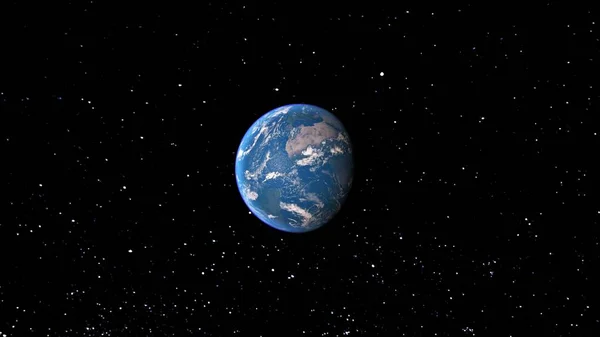惑星地球 惑星地球の宇宙の眺め 地形と雲を示す星の場の宇宙からの世界球 三次元レンダリング — ストック写真