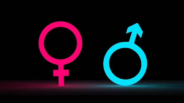 Gendersymbolen Neon Lichten Zwarte Achtergrond Rendering — Stockfoto