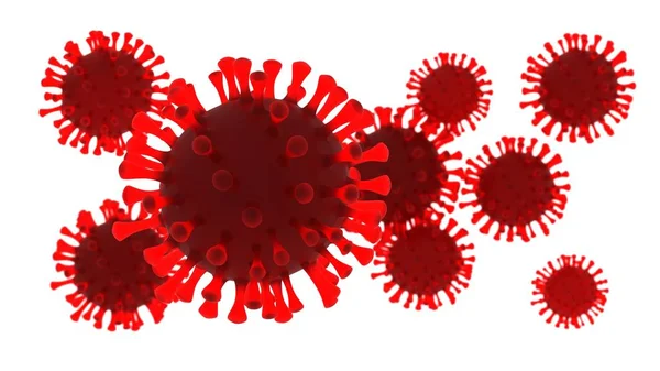 Coronavirus beyaz arka planda izole edildi. 3D görüntüleme. Bokeh efektli kırmızı renk.