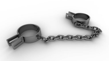 Prangalar ve zincirler beyaz arka planda izole edilmiş. 3 Boyutlu Hazırlama.