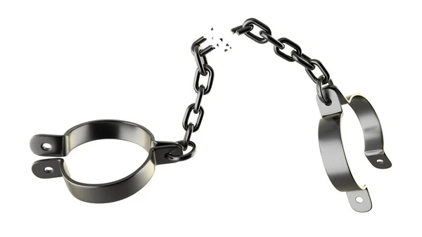 Kırık prangalar beyaz arka planda izole edilmiş. 3 Boyutlu Hazırlama.