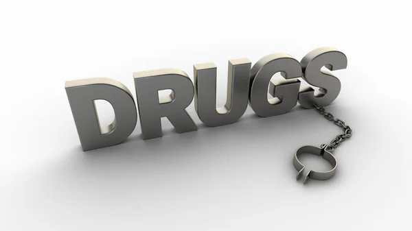 Drugs Text Chain Shackles Isolated White Background Rendering — Stock Photo, Image