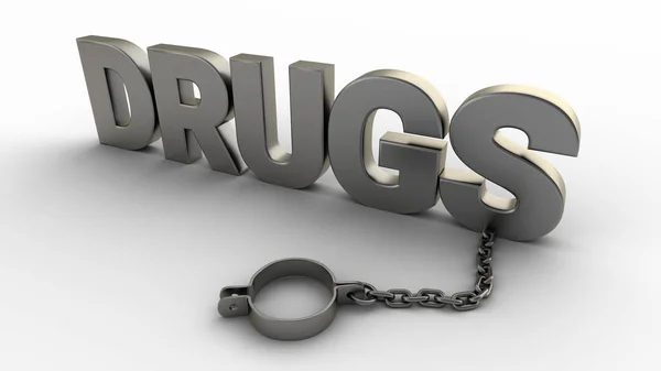 Drugs Text Chain Shackles Isolated White Background Rendering — Stock Photo, Image