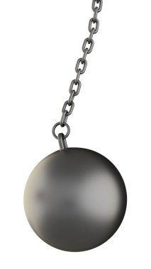 Zincirli yıkım topu. Beyaz arka planda izole edilmiş. 3d oluşturma. 