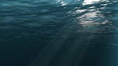 Sualtı geçmişi. Yukarıdan gelen ışık ışınları dalgaların arasından ve derin, berrak mavi sudan geliyor..