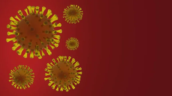 考罗纳威图解与文字的位置 用于展示的病毒图片 3D渲染 红色和黄色 — 图库照片