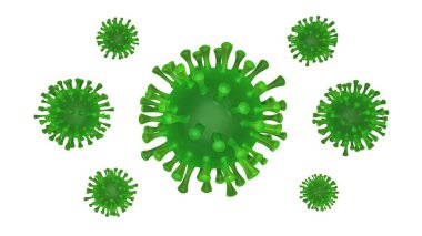 Coronavirus beyaz arka planda izole edildi. 3 boyutlu canlandırma. Mikroskop altında canlandırma.