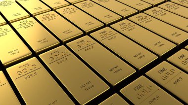 Bir sürü altın külçesi. 3 Boyutlu Hazırlama.