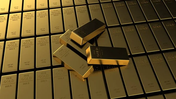 Lot Gold Ingots Rendering — Stock Photo, Image