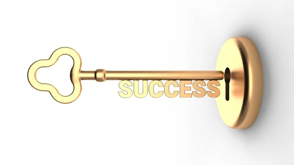 成功への鍵と白で隔離された鍵穴 3Dレンダリング — ストック写真