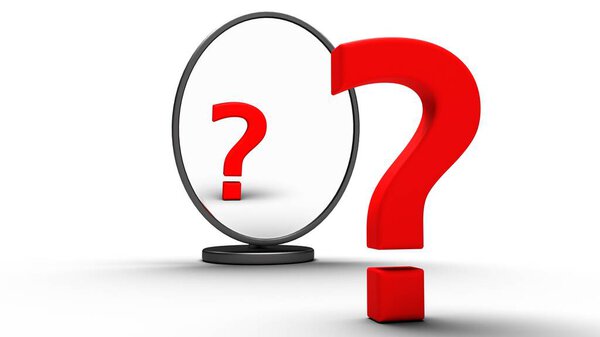 Кто я такой? Знак вопроса и зеркало. 3D-рендеринг
.