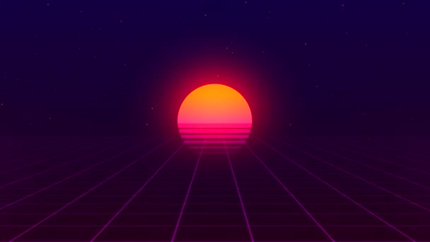 Retro Hintergrundschleifen Animation 80Er Jahre Stil Futuristische Retro Horizontlandschaft Mit — Stockvideo