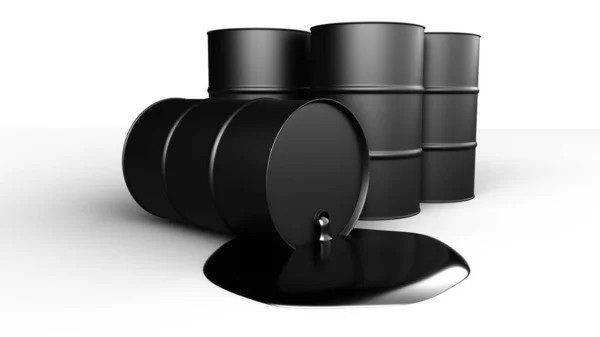 Черные Баррели Нефти Изолированы Белом Рендеринг — стоковое фото